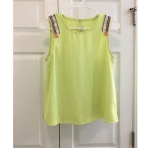 Neon Green Sleeveless Embellished Fringe Blouse